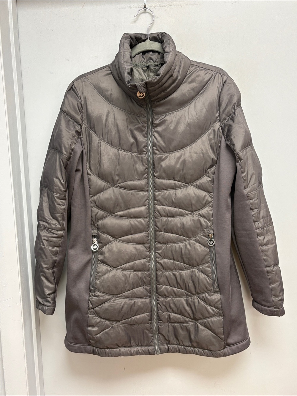 Michael Kors Gray Mixed Media Down Puffer Jacket Women’s Size Large